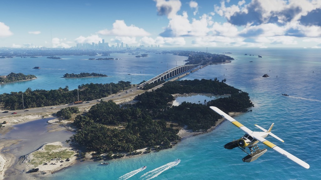 View of Leondia Keys with small plane flying by.