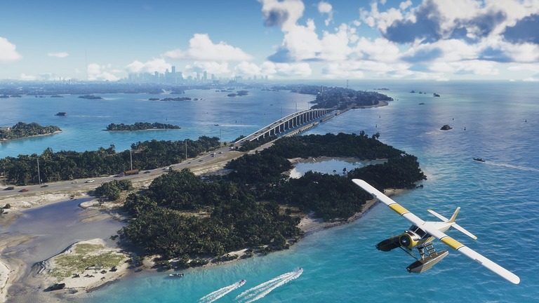 View of Leondia Keys with small plane flying by.