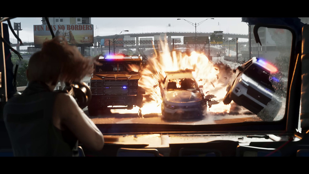 GTA 6 cop car exploding in a chase