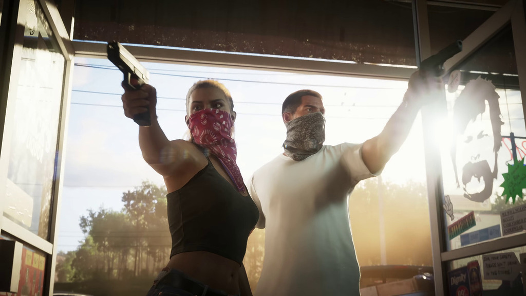 GTA 6 characters Lucia and Jason during a store robbery