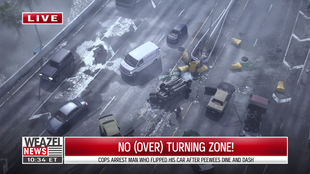 GTA 6 overturned car on Weazel News broadcast