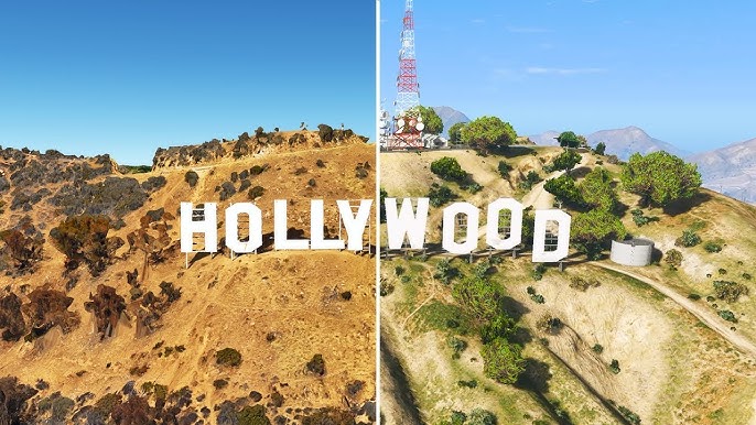 GTA 6 Vinewood sign next to real life Hollywood sign