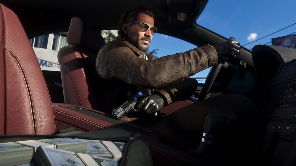 GTA 6 Raul Bautista driving and holding a pistol